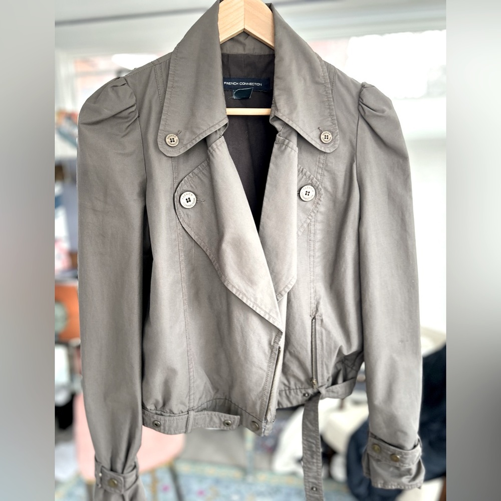 French Connection grey cropped bomber jacket.